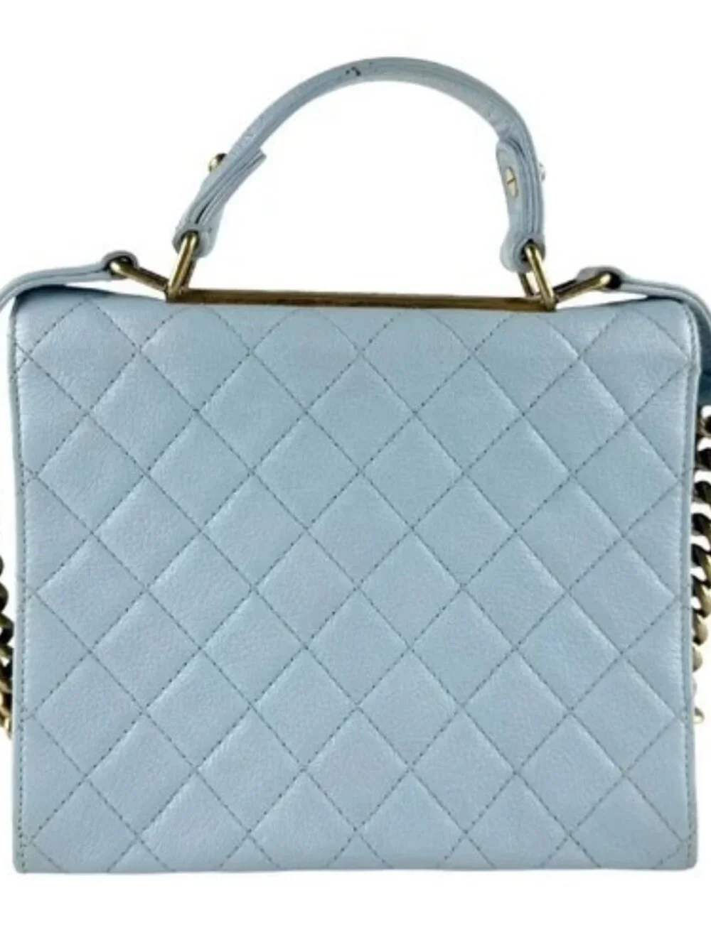 Auth CHANEL Rita Handbag Shoulder Bag Blue/Gold Leather/Metal - z9592